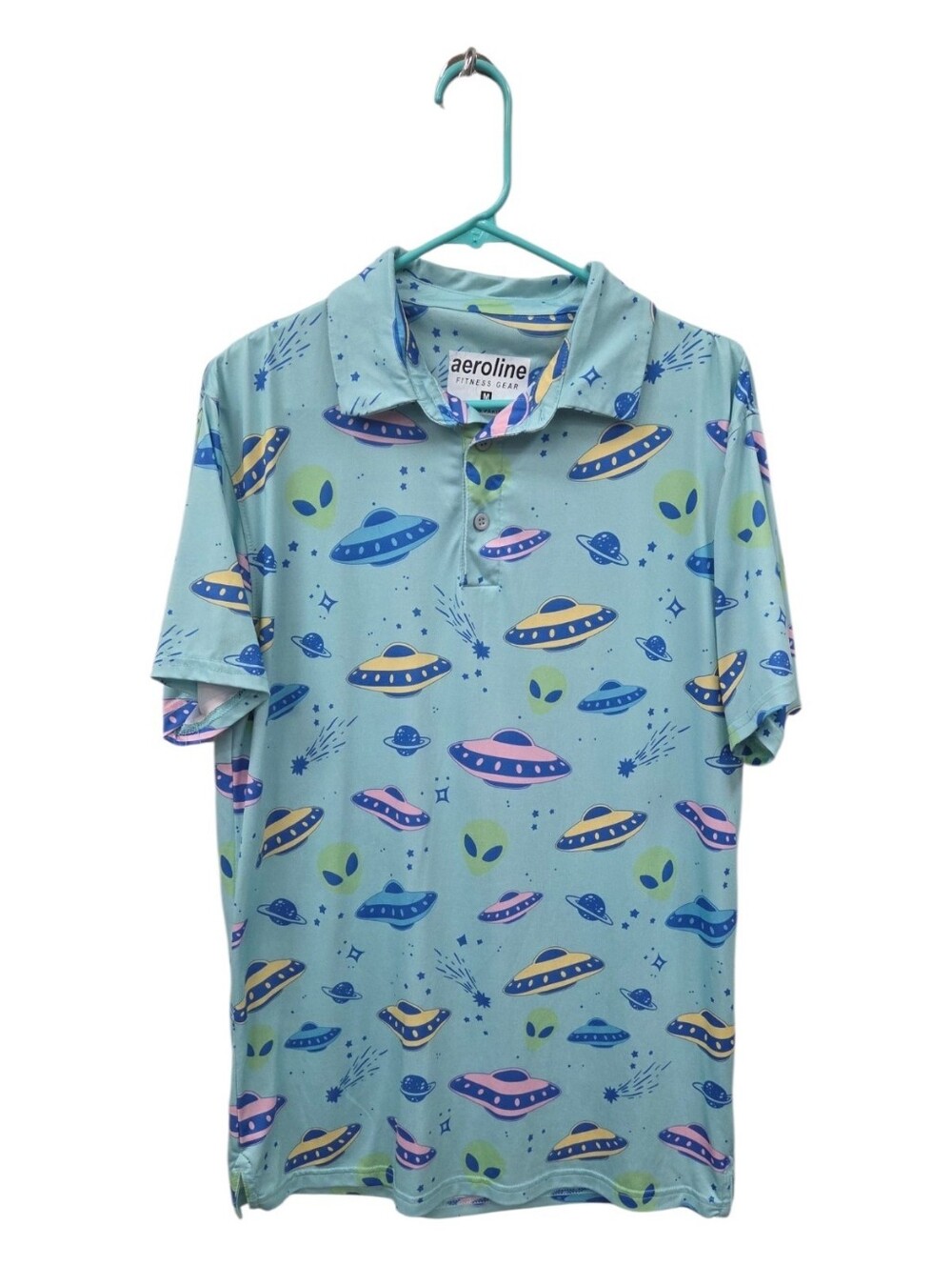 Aeroline Baby Blue Alien Space Ship Polo Shirt Medium